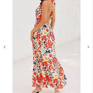 NWOT Cupshe Floral Paisley Print Halter Ruffle Maxi Dress Size Large